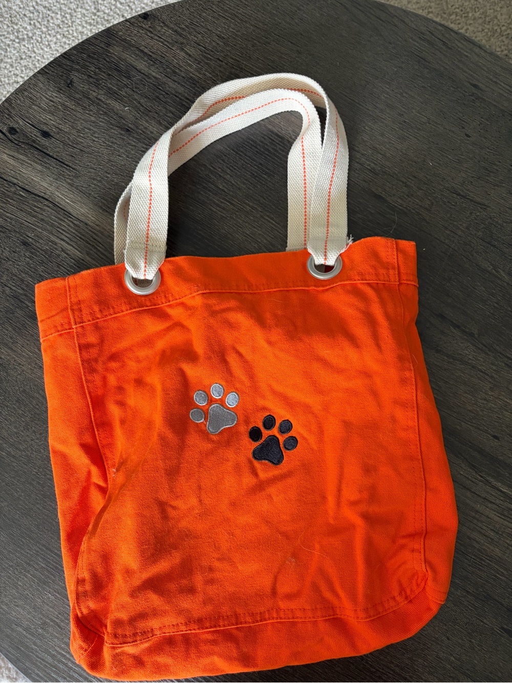 Bright Orange Canvas Tote with Paw Print Embroidery